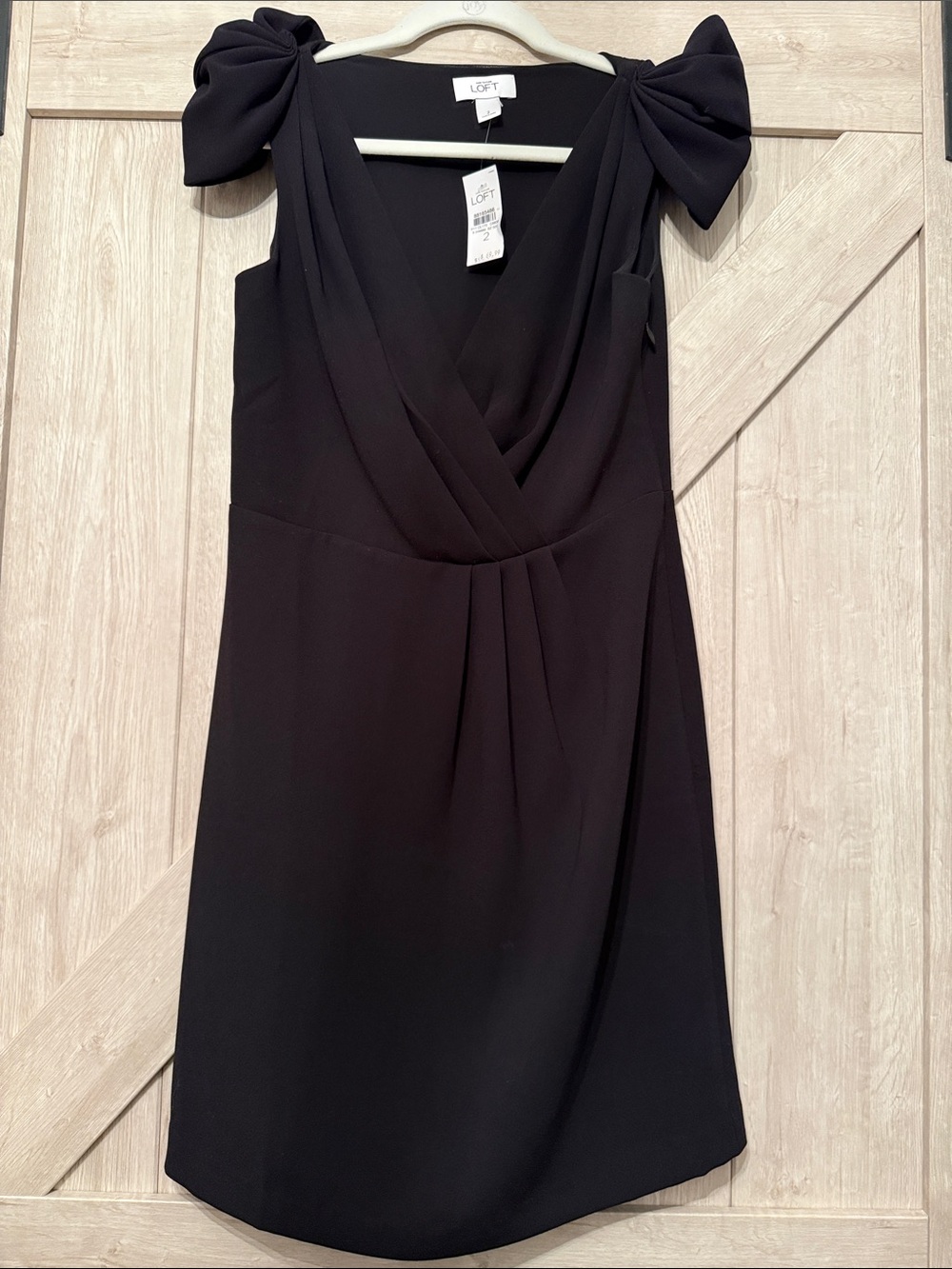 LOFT Black Mini Dress with Bow Shoulder Detail